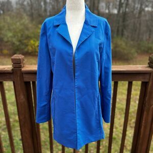 Misook Women's Longline Blazer Jacket Cotton Stretch Blue Size XS